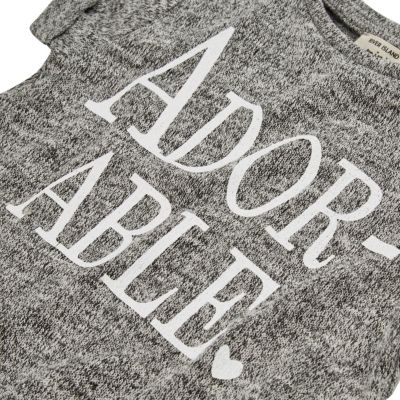 Mini girls grey slogan asymmetric t-shirt